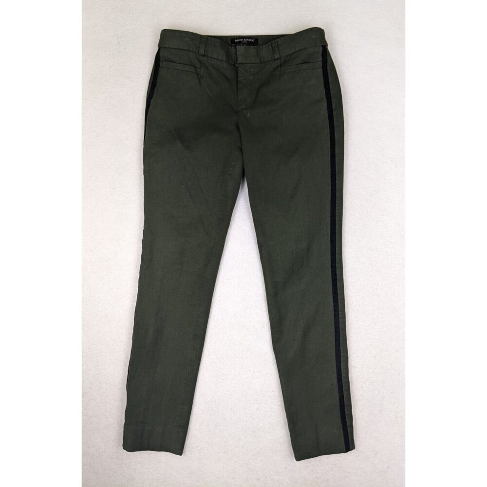 BANANA REPUBLIC - SLOAN - WOMEN'S GREEN FLAT FRONT PANTS - TUXEDO STRIPE - 0